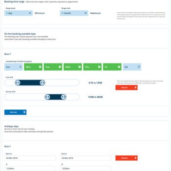 Back-end | Close-up on Bookings rules settings page